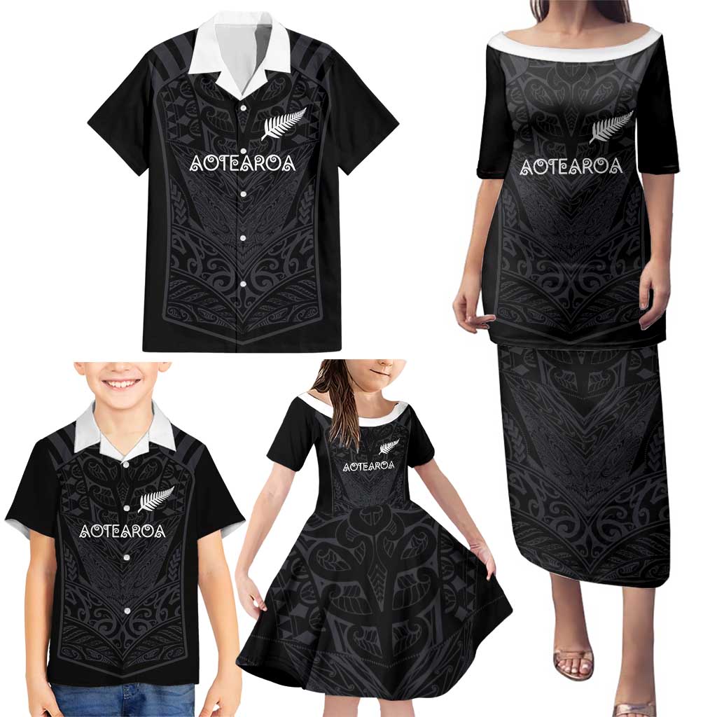 Custom Aotearoa Rugby Family Matching Puletasi and Hawaiian Shirt The Blacks-Sporty T90 Style - Polynesian Pride