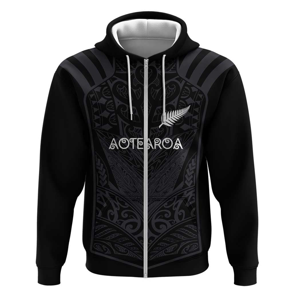 Custom Aotearoa Rugby Hoodie The Blacks-Sporty T90 Style LT03 Zip Hoodie Black - Polynesian Pride