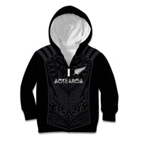 Custom Aotearoa Rugby Kid Hoodie The Blacks-Sporty T90 Style LT03 Zip Hoodie Black - Polynesian Pride