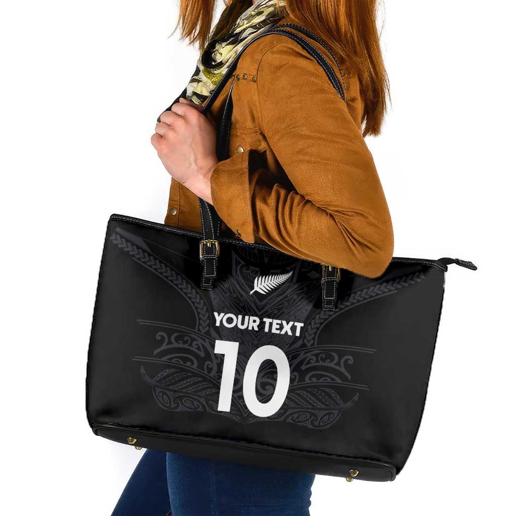 Custom Aotearoa Rugby Leather Tote Bag The Blacks-Sporty T90 Style LT03 Black - Polynesian Pride