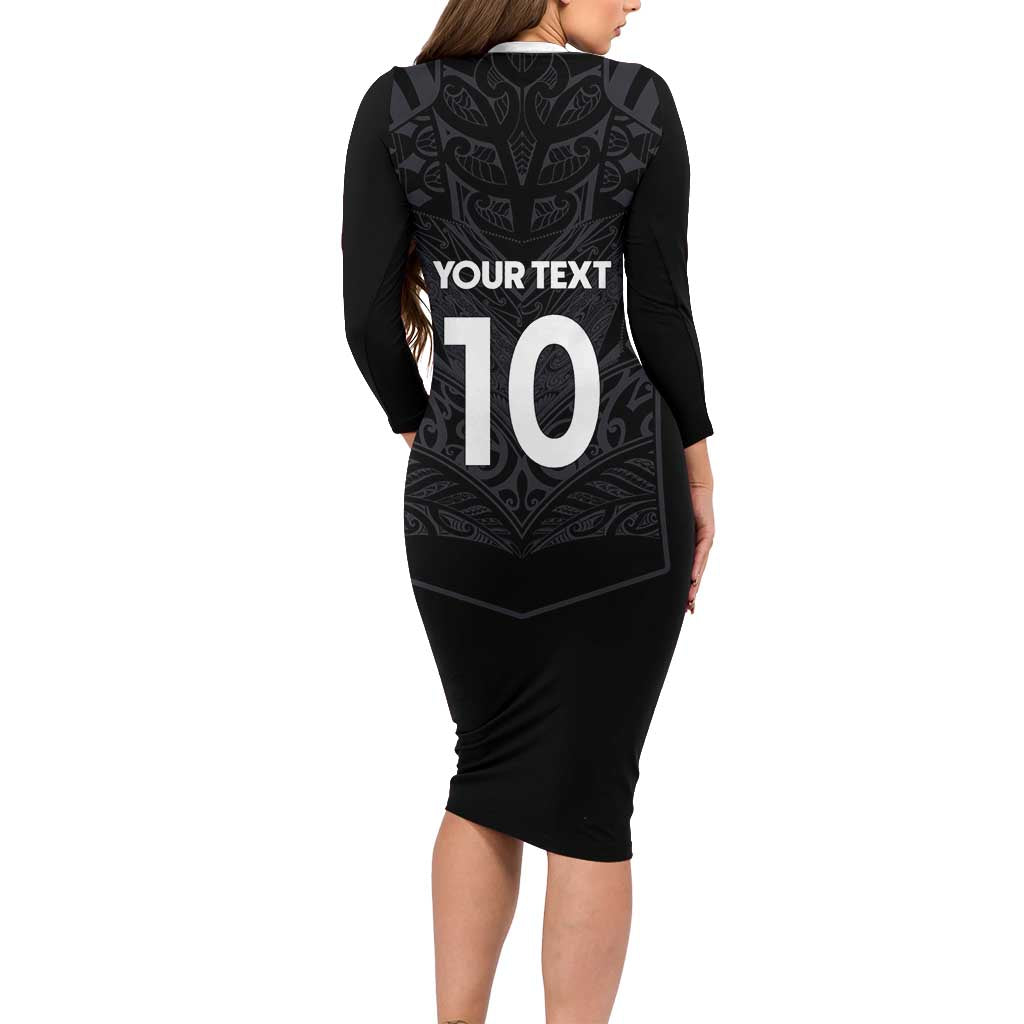 Custom Aotearoa Rugby Long Sleeve Bodycon Dress The Blacks-Sporty T90 Style LT03 - Polynesian Pride