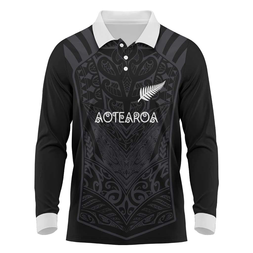 Custom Aotearoa Rugby Long Sleeve Polo Shirt The Blacks-Sporty T90 Style LT03 Black - Polynesian Pride