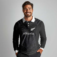 Custom Aotearoa Rugby Long Sleeve Polo Shirt The Blacks-Sporty T90 Style LT03 - Polynesian Pride