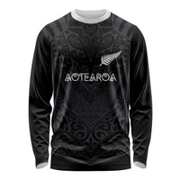 Custom Aotearoa Rugby Long Sleeve Shirt The Blacks-Sporty T90 Style LT03 Unisex Black - Polynesian Pride