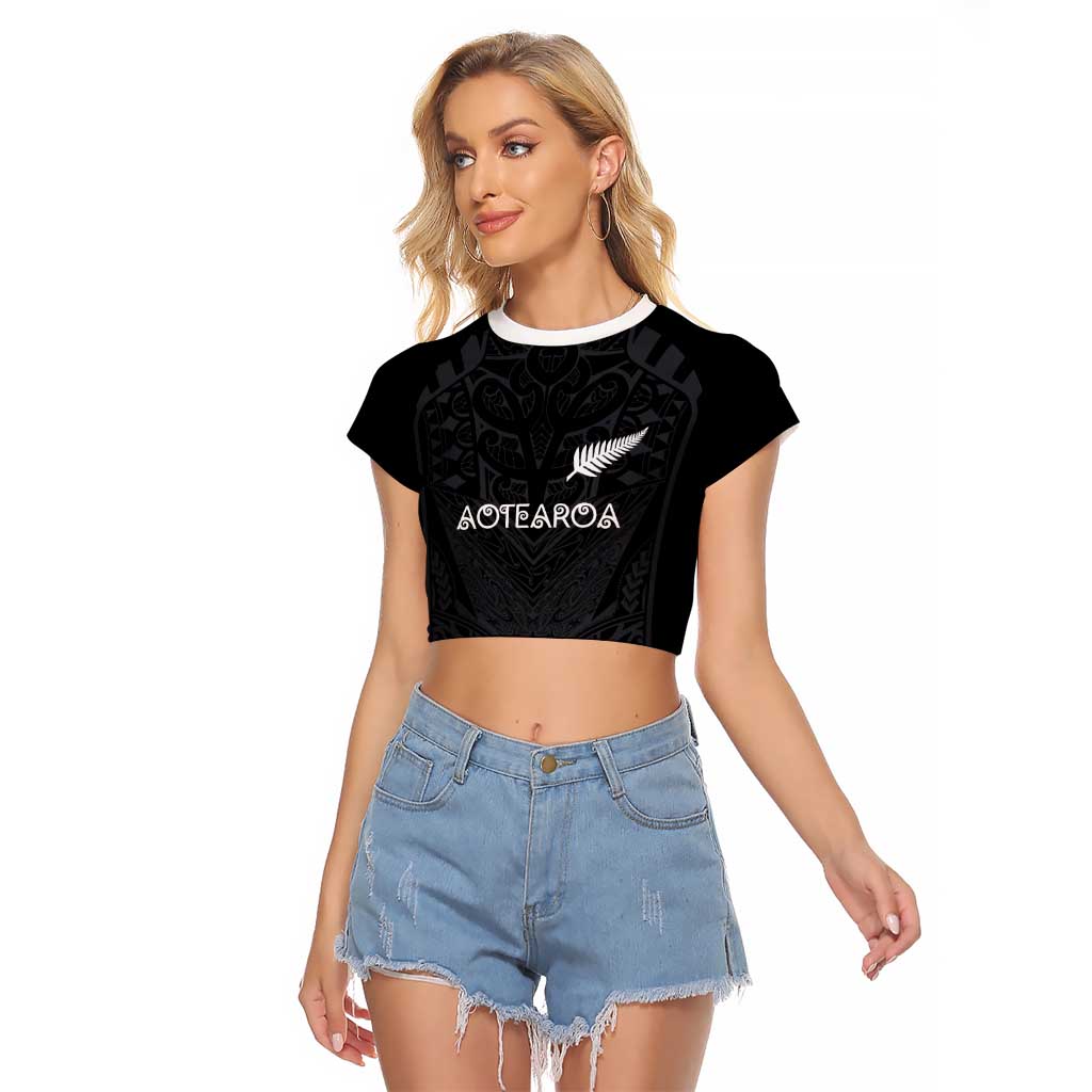 Custom Aotearoa Rugby Raglan Cropped T Shirt The Blacks-Sporty T90 Style - Polynesian Pride
