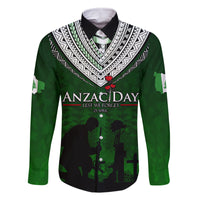 Norfolk Island ANZAC Day Family Matching Off Shoulder Short Dress and Hawaiian Shirt Soldier Lest We Forget Camouflage LT03 Dad's Shirt - Long Sleeve Green - Polynesian Pride