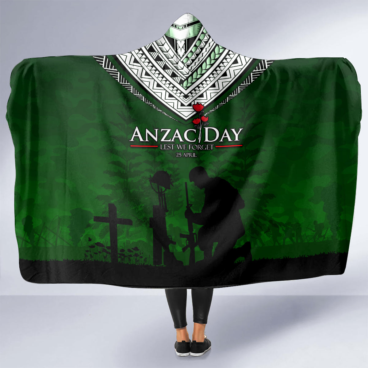 Norfolk Island ANZAC Day Hooded Blanket Soldier Lest We Forget Camouflage LT03 - Polynesian Pride
