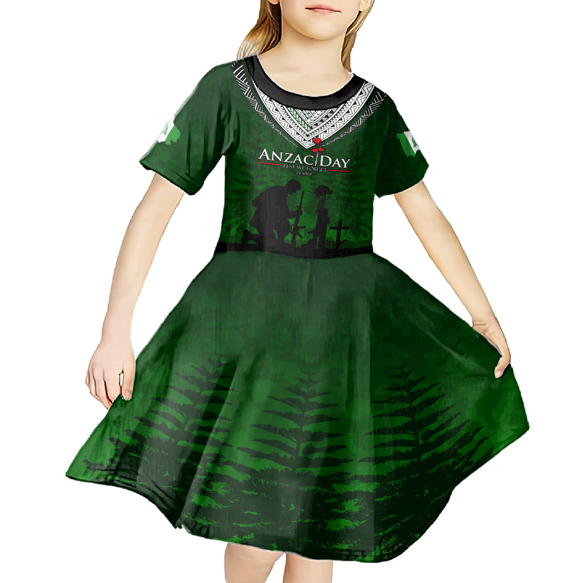 Norfolk Island ANZAC Day Kid Short Sleeve Dress Soldier Lest We Forget Camouflage LT03 - Polynesian Pride