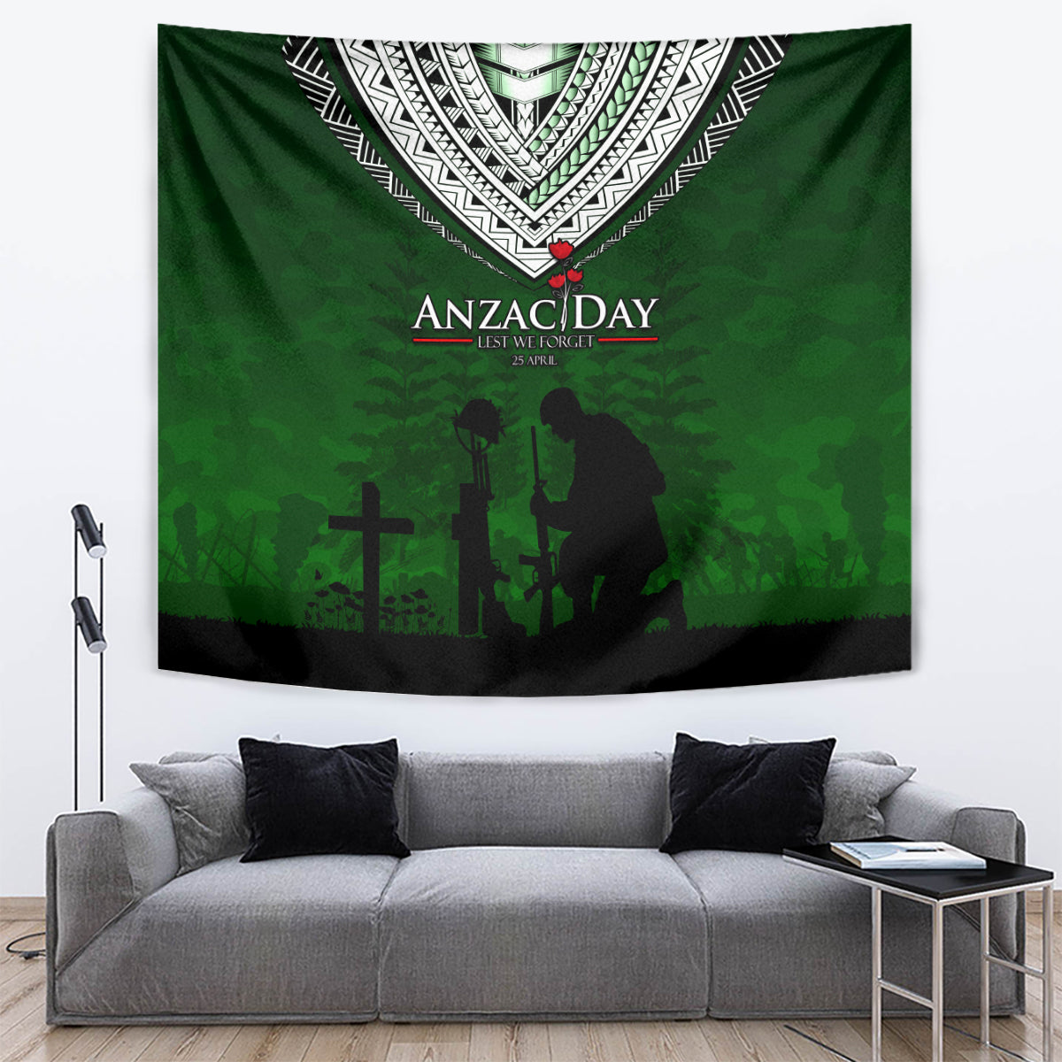 Norfolk Island ANZAC Day Tapestry Soldier Lest We Forget Camouflage LT03 Green - Polynesian Pride