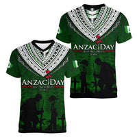 Norfolk Island ANZAC Day Women V Neck T Shirt Soldier Lest We Forget Camouflage LT03 - Polynesian Pride