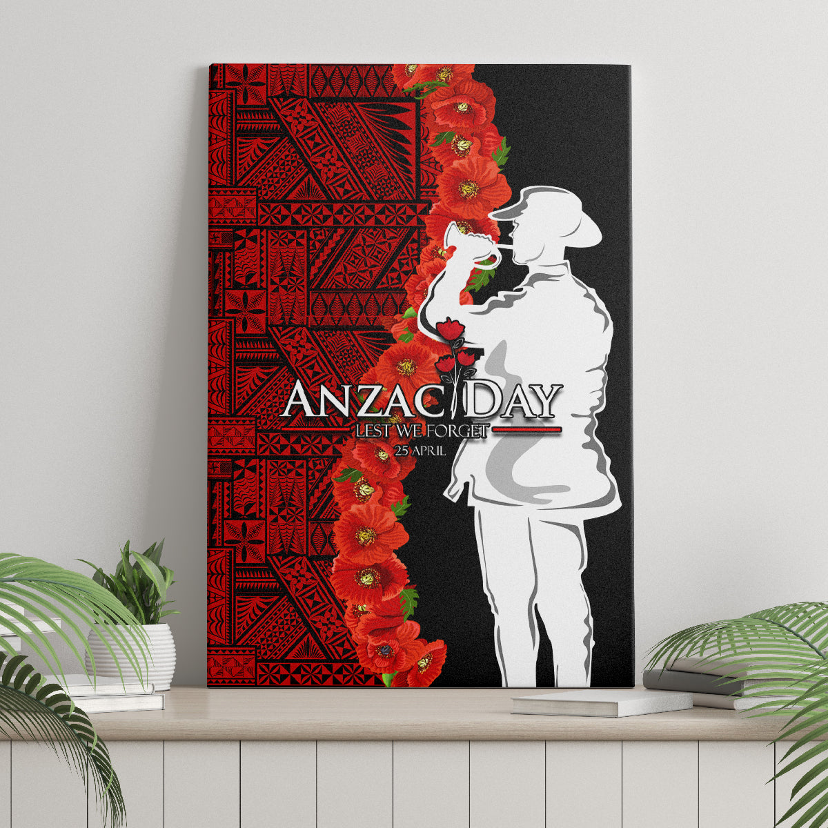 Tonga ANZAC Day Canvas Wall Art Red Poppies Flower Soldier Lest We Forget LT03 - Polynesian Pride