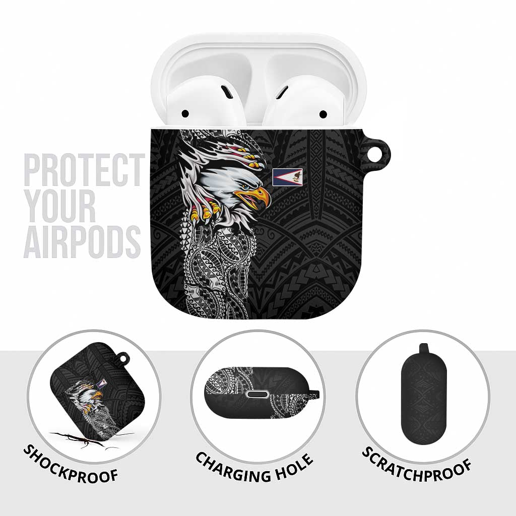 American Samoa Flag Day AirPods Case Tribal Tattoo with Eagle Black