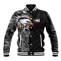 American Samoa Flag Day Baseball Jacket Tribal Tattoo with Eagle Black