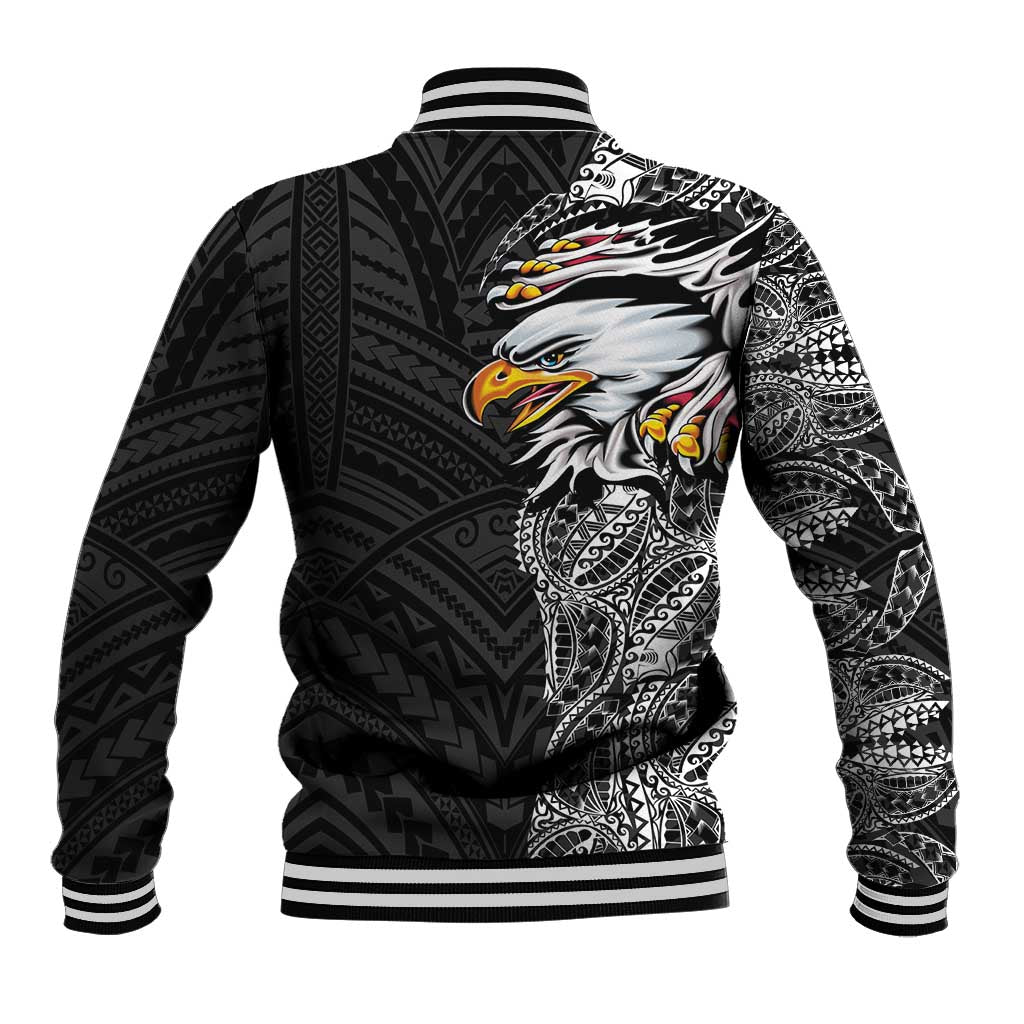 American Samoa Flag Day Baseball Jacket Tribal Tattoo with Eagle Black