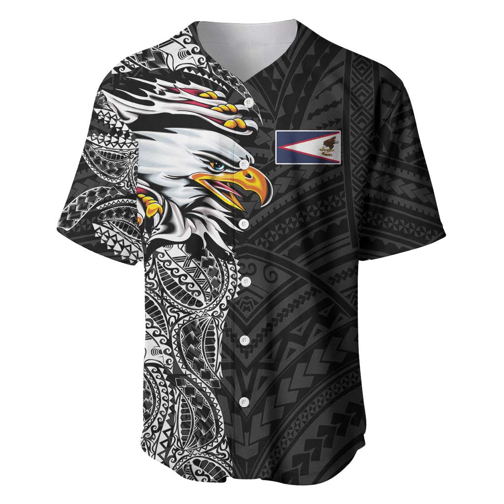 American Samoa Flag Day Baseball Jersey Tribal Tattoo with Eagle Black