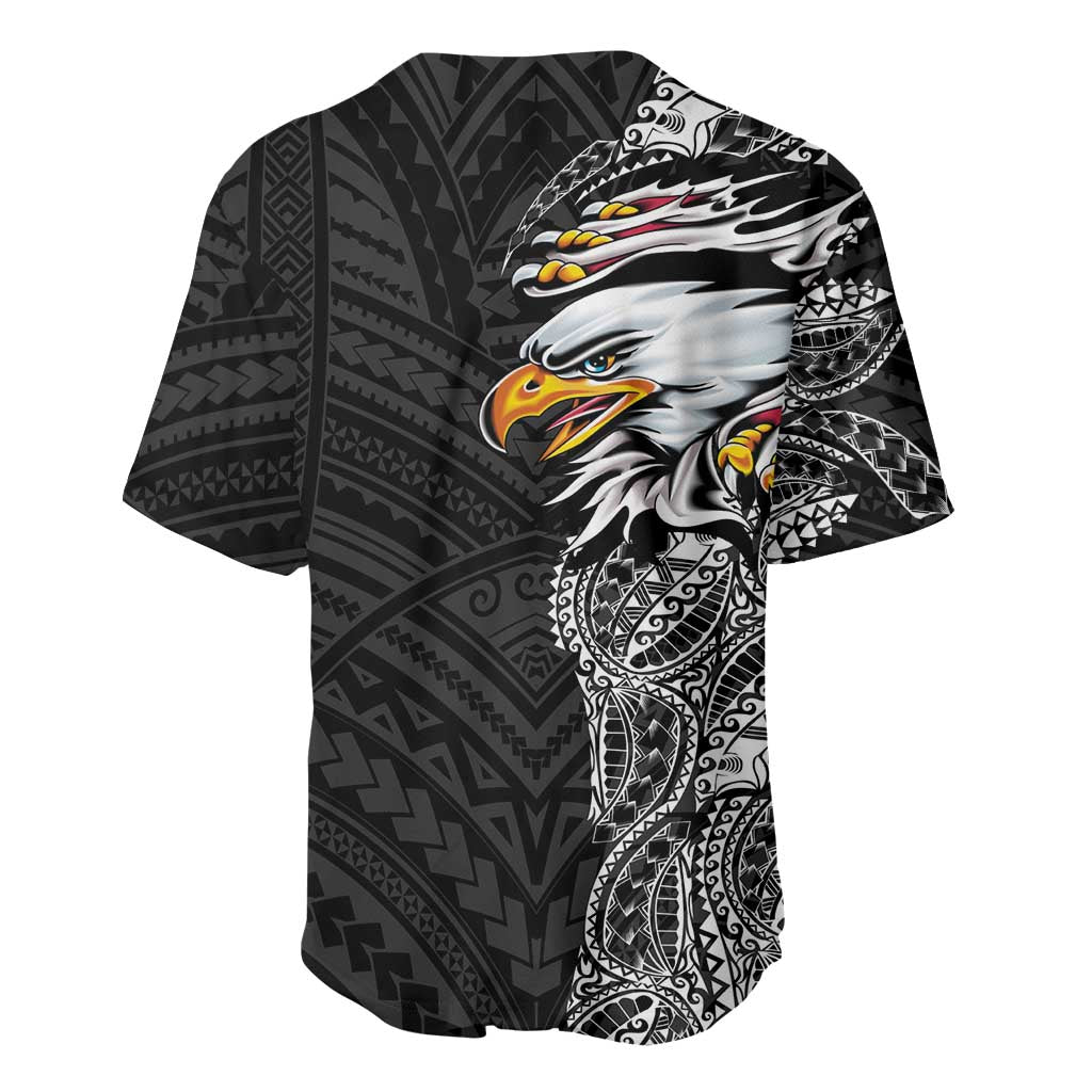 American Samoa Flag Day Baseball Jersey Tribal Tattoo with Eagle Black
