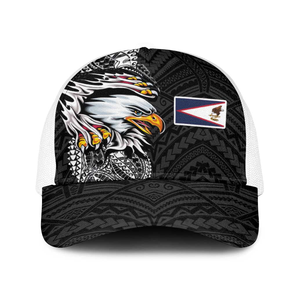 American Samoa Flag Day Baseball Net Cap Tribal Tattoo with Eagle Black