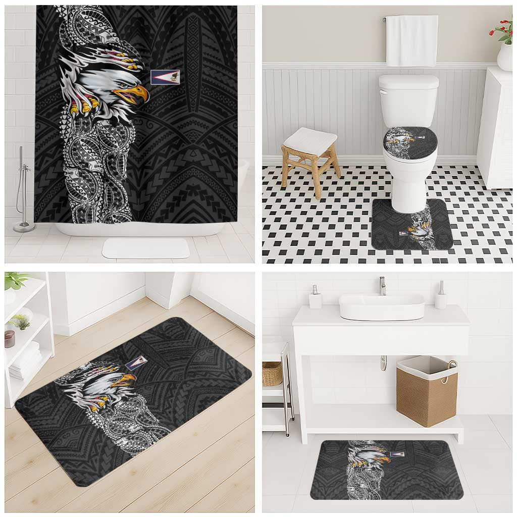 American Samoa Flag Day Bathroom Set Tribal Tattoo with Eagle Black