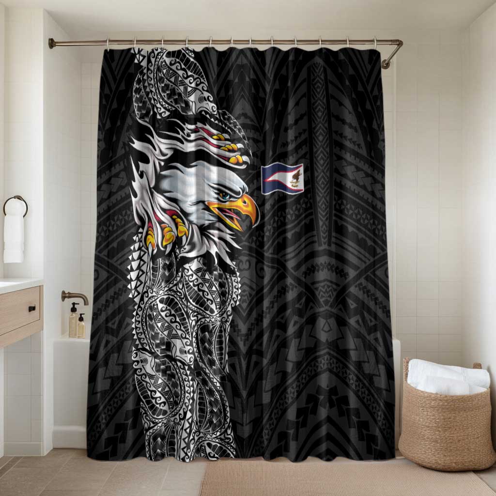 American Samoa Flag Day Bathroom Set Tribal Tattoo with Eagle Black