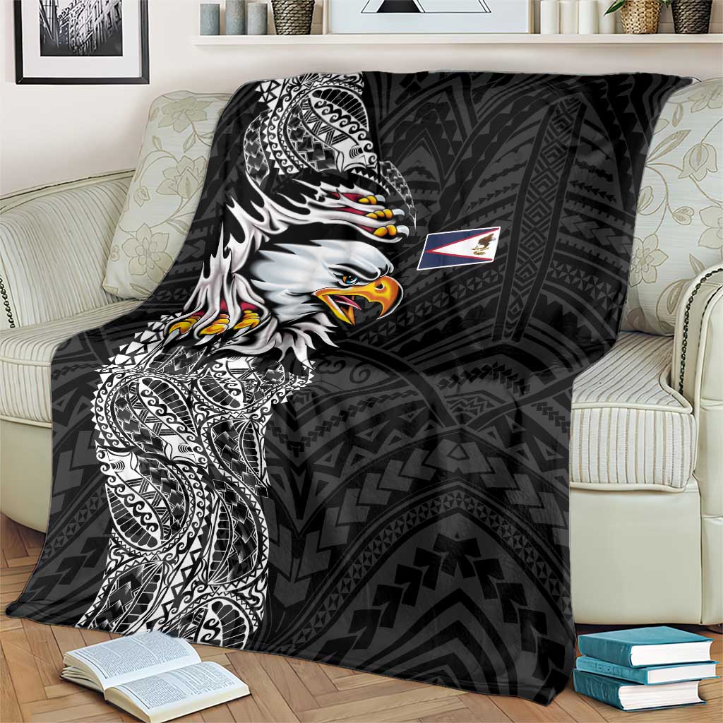 American Samoa Flag Day Blanket Tribal Tattoo with Eagle Black