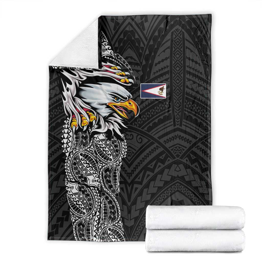 American Samoa Flag Day Blanket Tribal Tattoo with Eagle Black
