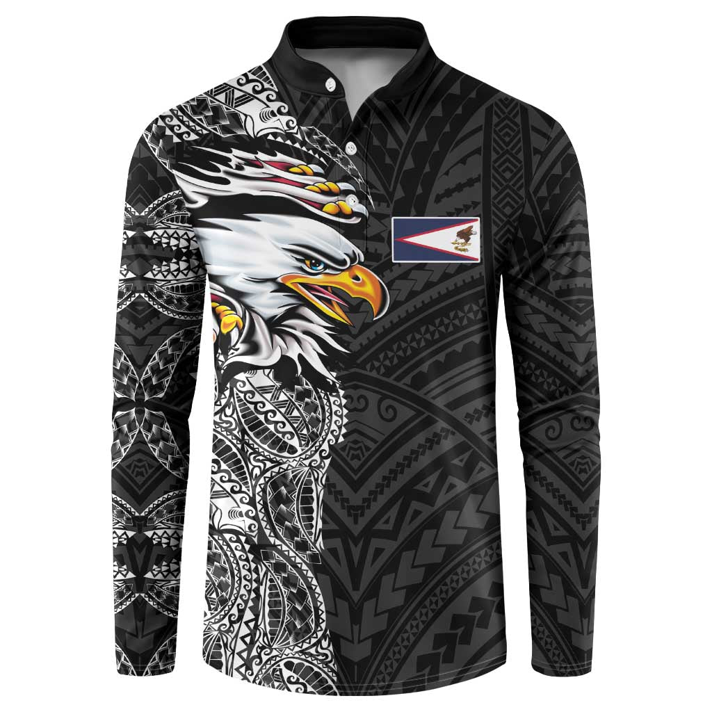 American Samoa Flag Day Button Sweatshirt Tribal Tattoo with Eagle Black
