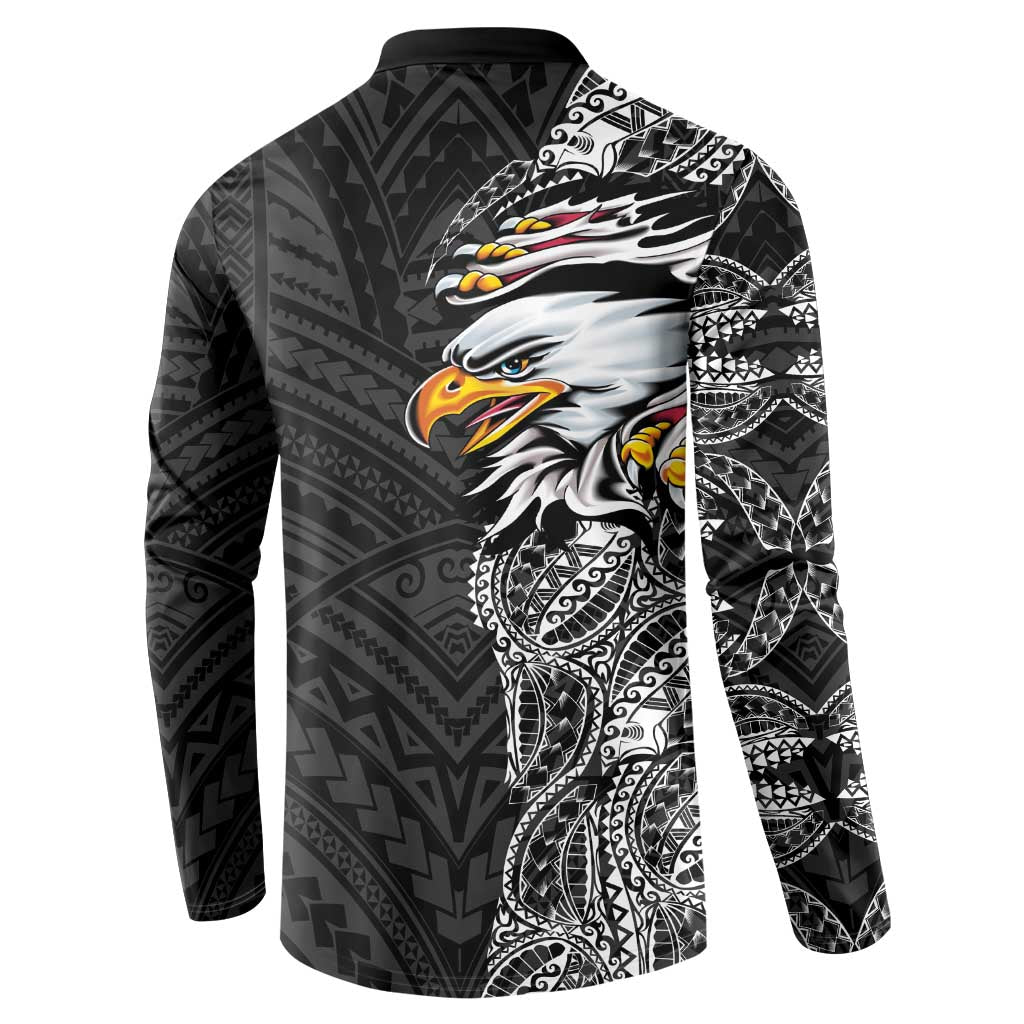 American Samoa Flag Day Button Sweatshirt Tribal Tattoo with Eagle Black