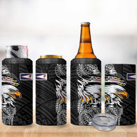 American Samoa Flag Day 4 in 1 Can Cooler Tumbler Tribal Tattoo with Eagle Black