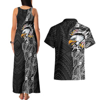 American Samoa Flag Day Couples Matching Tank Maxi Dress and Hawaiian Shirt Tribal Tattoo with Eagle Black