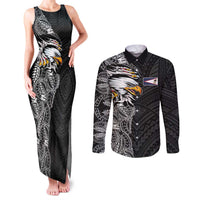 American Samoa Flag Day Couples Matching Tank Maxi Dress and Long Sleeve Button Shirt Tribal Tattoo with Eagle Black