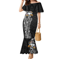 American Samoa Flag Day Family Matching Mermaid Dress and Hawaiian Shirt Tribal Tattoo with Eagle Black