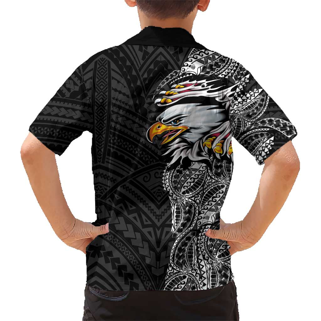 American Samoa Flag Day Family Matching Short Sleeve Bodycon Dress and Hawaiian Shirt Tribal Tattoo with Eagle Black LT03 - Polynesian Pride