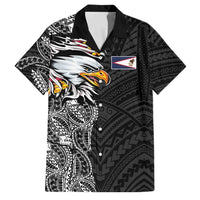 American Samoa Flag Day Family Matching Short Sleeve Bodycon Dress and Hawaiian Shirt Tribal Tattoo with Eagle Black LT03 Dad's Shirt - Short Sleeve Black - Polynesian Pride