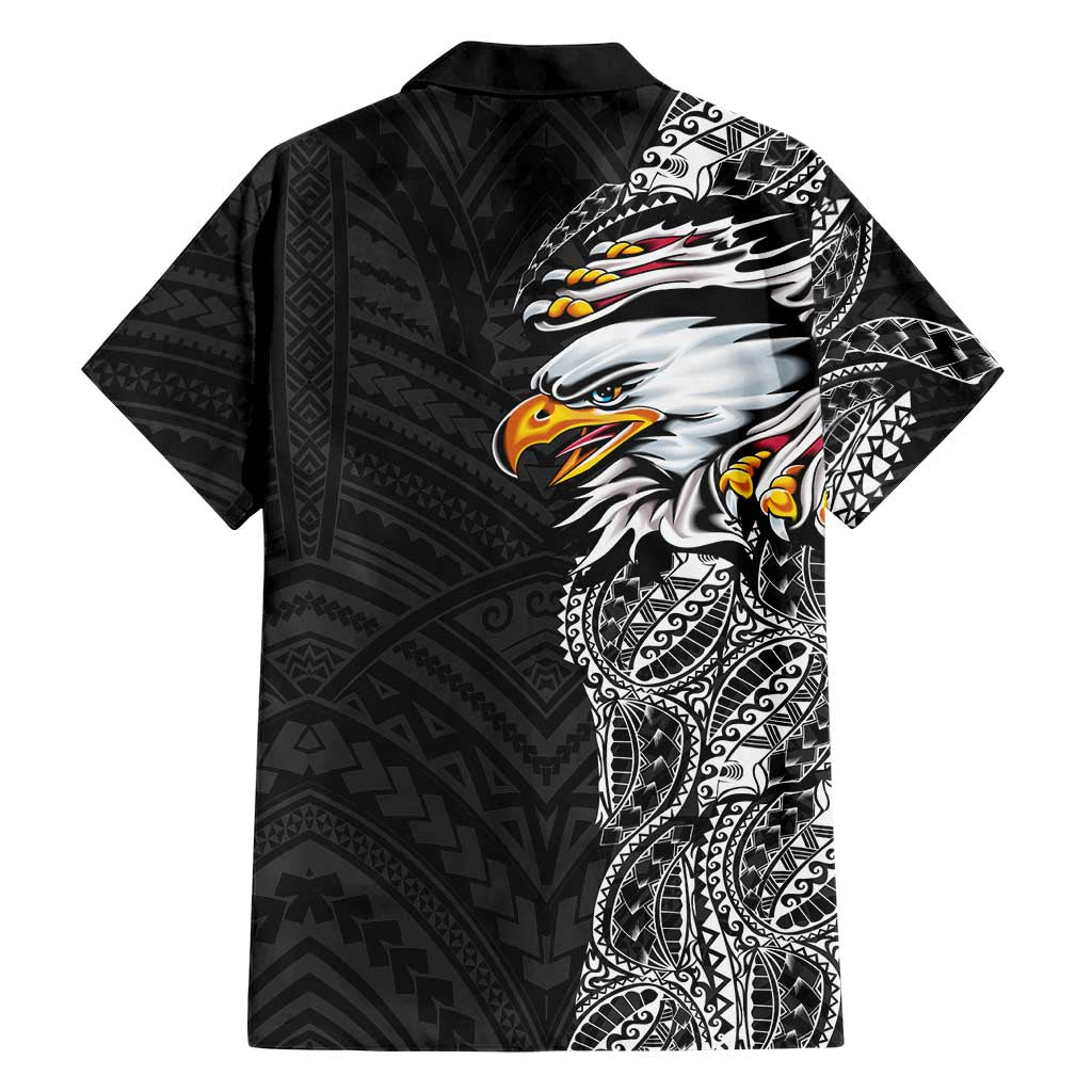 American Samoa Flag Day Family Matching Short Sleeve Bodycon Dress and Hawaiian Shirt Tribal Tattoo with Eagle Black LT03 - Polynesian Pride