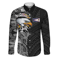American Samoa Flag Day Family Matching Short Sleeve Bodycon Dress and Hawaiian Shirt Tribal Tattoo with Eagle Black LT03 Dad's Shirt - Long Sleeve Black - Polynesian Pride