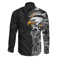 American Samoa Flag Day Family Matching Short Sleeve Bodycon Dress and Hawaiian Shirt Tribal Tattoo with Eagle Black LT03 - Polynesian Pride