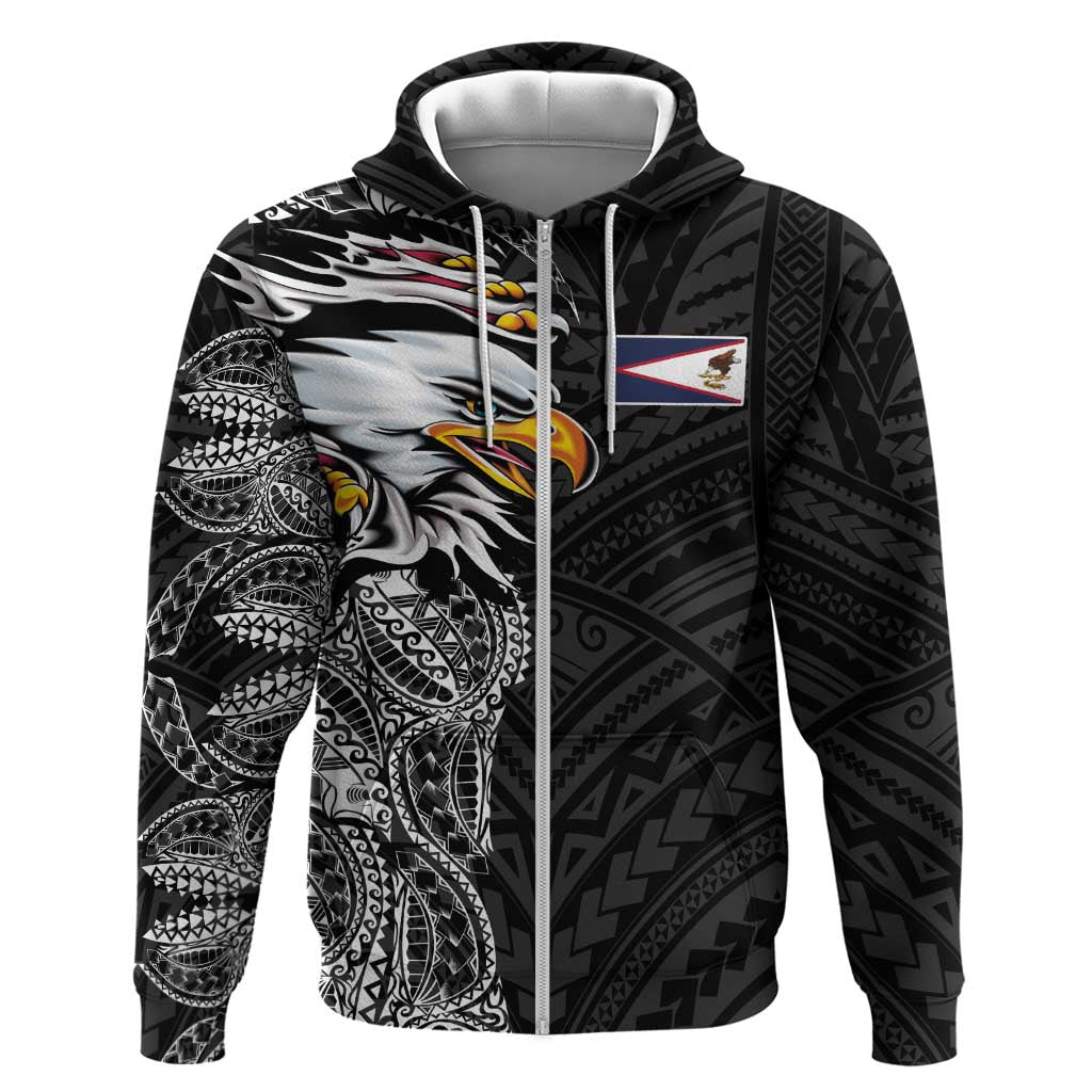 American Samoa Flag Day Hoodie Tribal Tattoo with Eagle Black