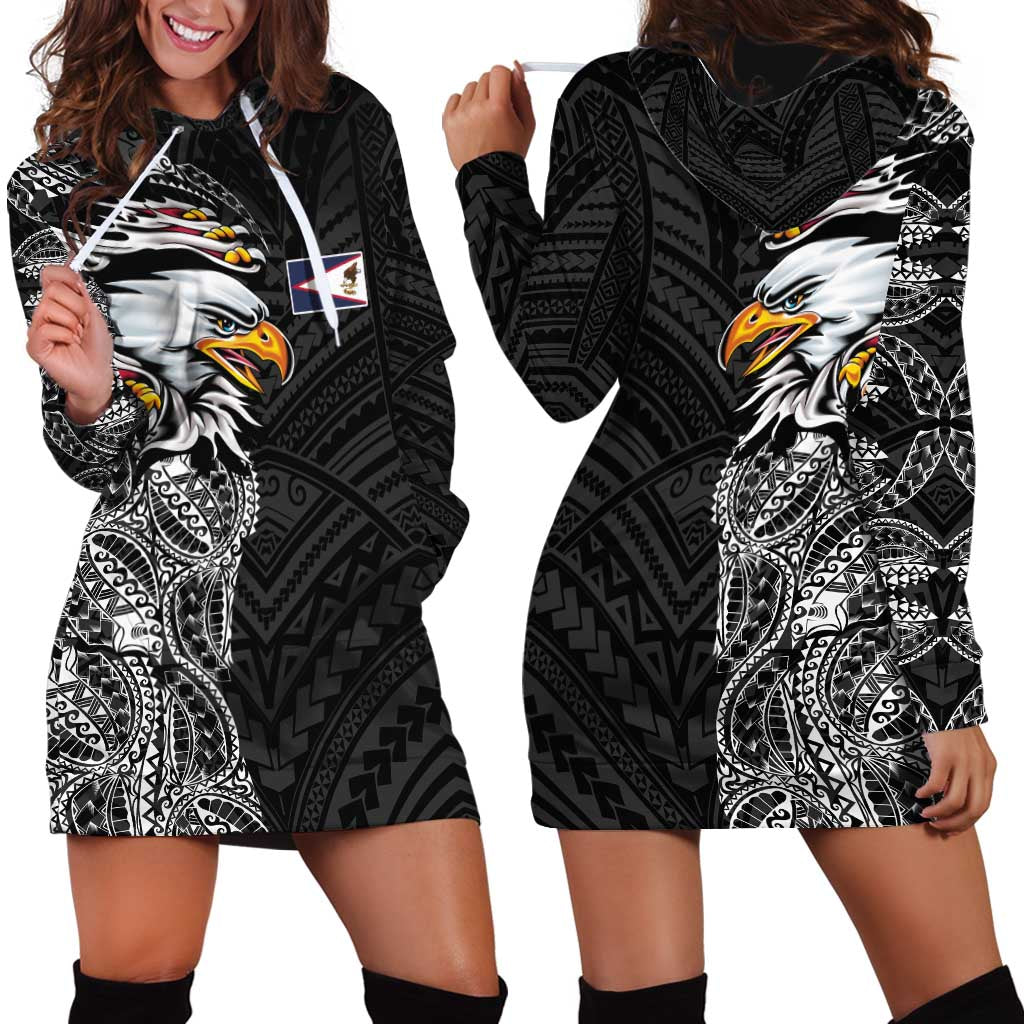 American Samoa Flag Day Hoodie Dress Tribal Tattoo with Eagle Black