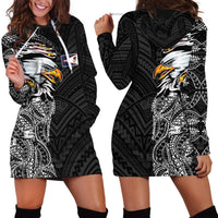 American Samoa Flag Day Hoodie Dress Tribal Tattoo with Eagle Black