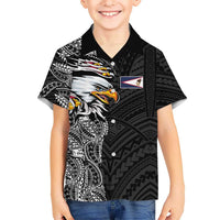 American Samoa Flag Day Kid Hawaiian Shirt Tribal Tattoo with Eagle Black LT03 Kid Black - Polynesian Pride