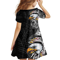American Samoa Flag Day Kid Short Sleeve Dress Tribal Tattoo with Eagle Black LT03 - Polynesian Pride