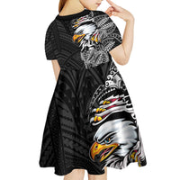 American Samoa Flag Day Kid Short Sleeve Dress Tribal Tattoo with Eagle Black LT03 - Polynesian Pride
