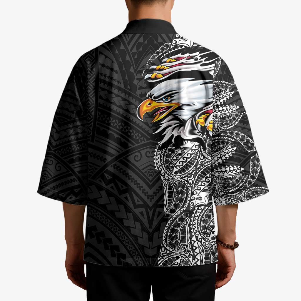 American Samoa Flag Day Kimono Tribal Tattoo with Eagle Black