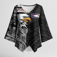 American Samoa Flag Day Kimono Sleeve Blouse Tribal Tattoo with Eagle Black