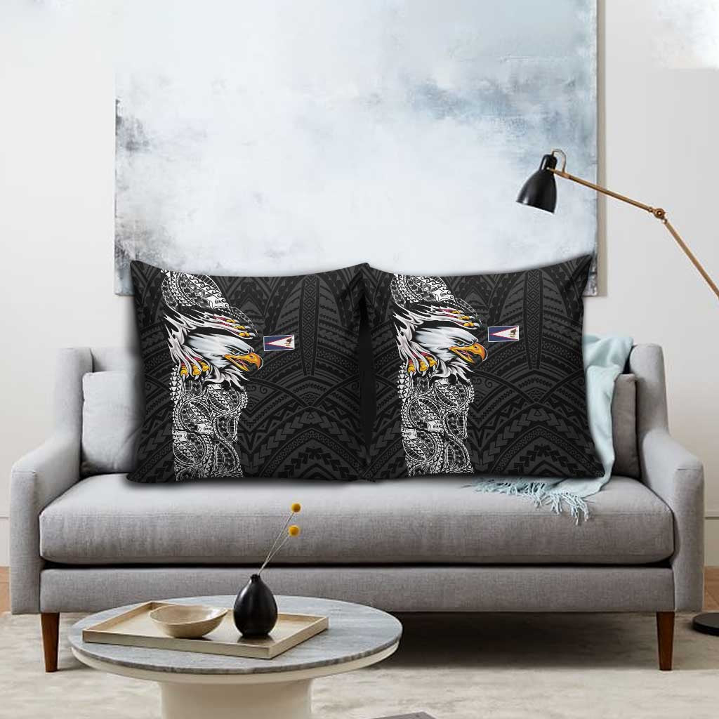 American Samoa Flag Day Pillow Cover Tribal Tattoo with Eagle Black
