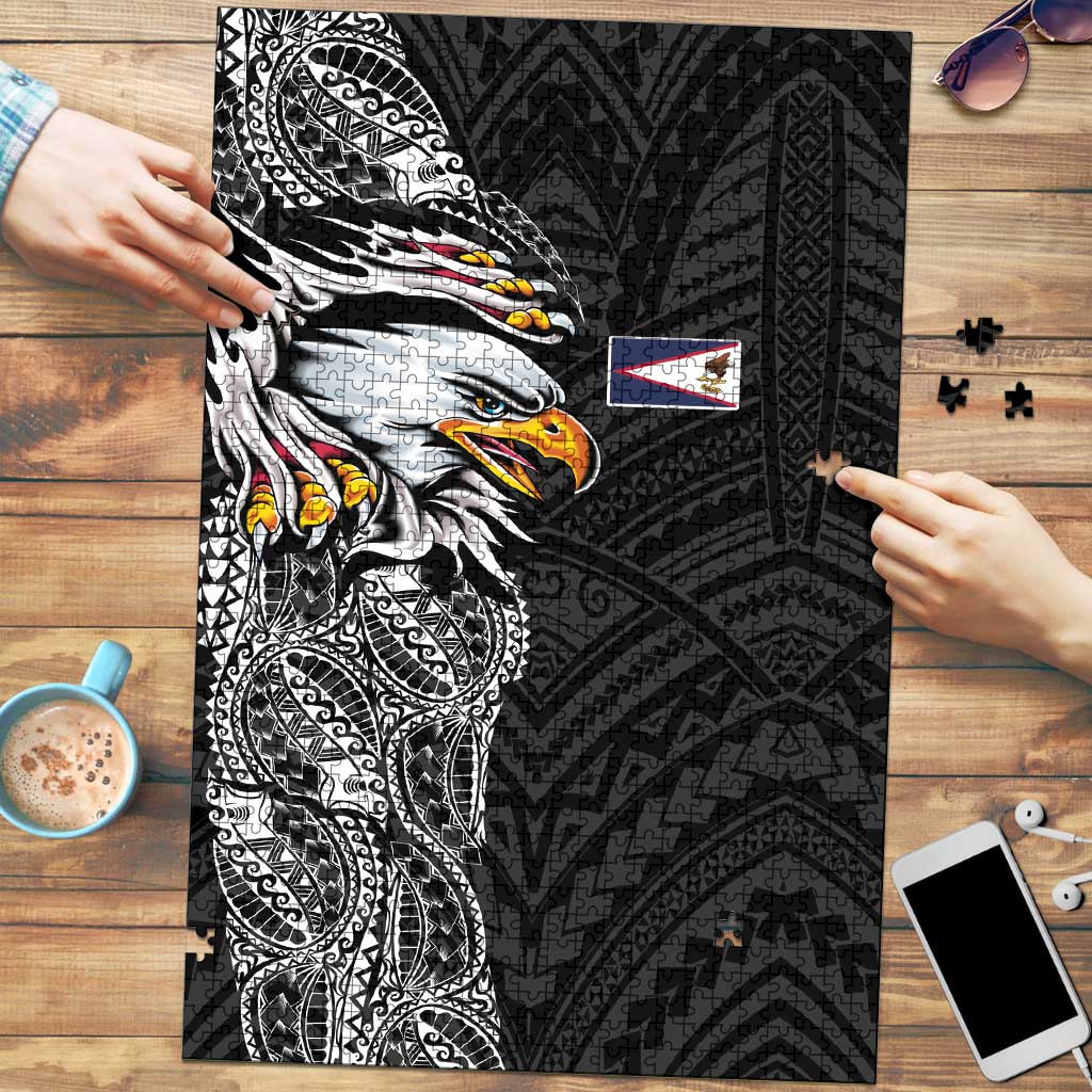 American Samoa Flag Day Puzzle Tribal Tattoo with Eagle Black
