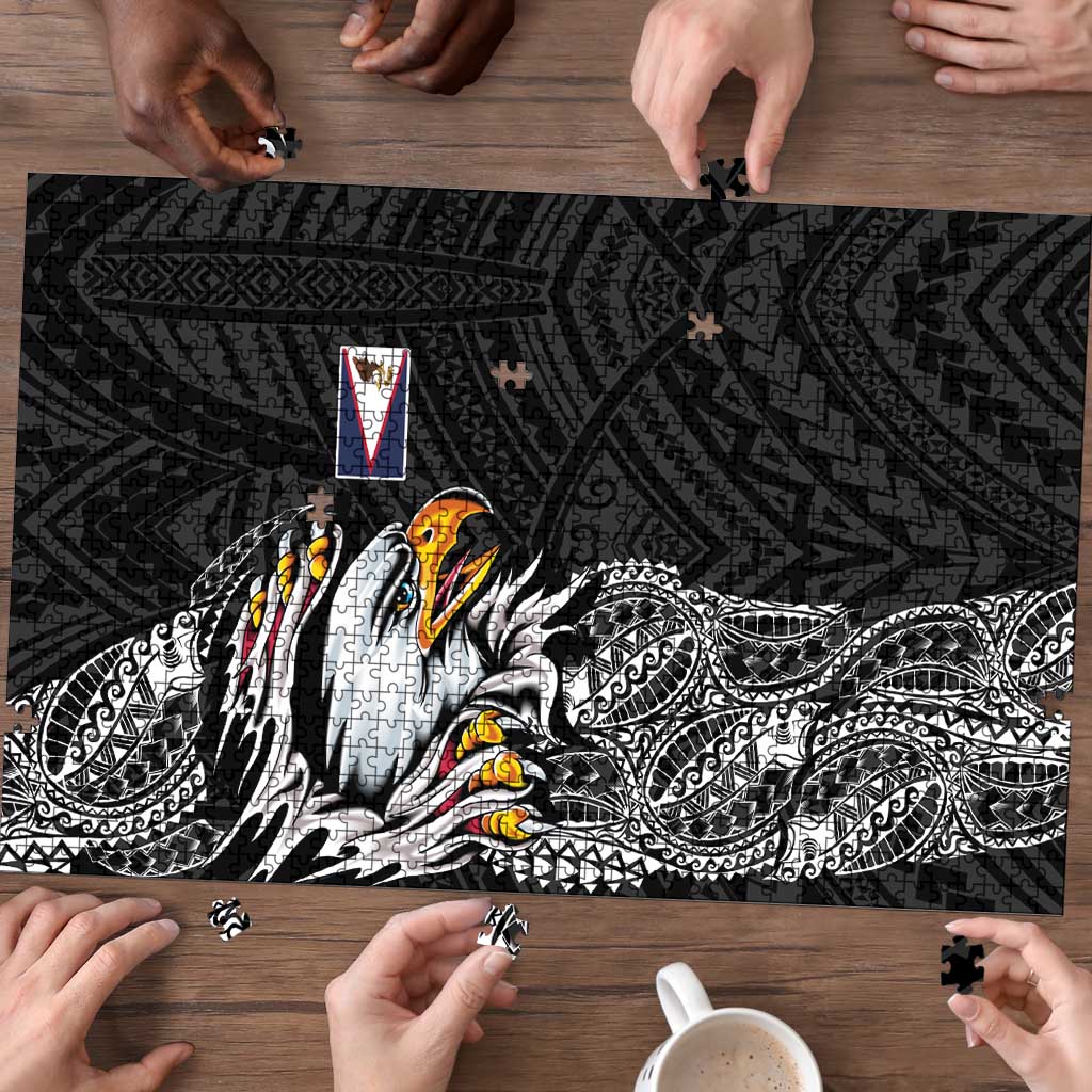 American Samoa Flag Day Puzzle Tribal Tattoo with Eagle Black