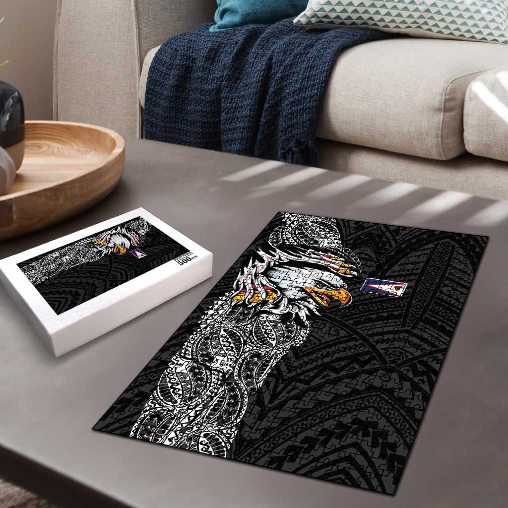 American Samoa Flag Day Puzzle Tribal Tattoo with Eagle Black