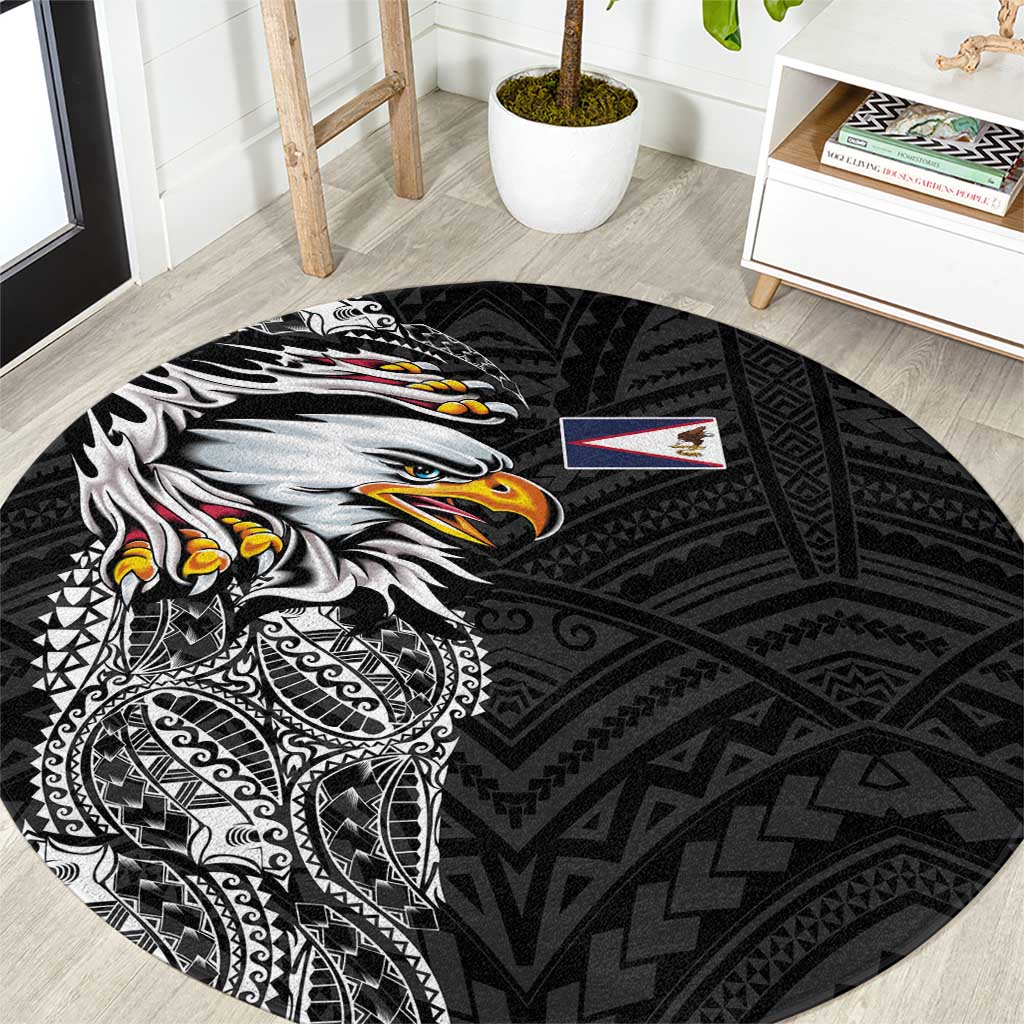 American Samoa Flag Day Round Carpet Tribal Tattoo with Eagle Black