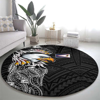 American Samoa Flag Day Round Carpet Tribal Tattoo with Eagle Black
